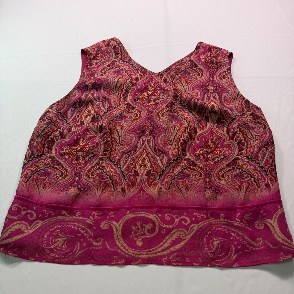 Valerie Stevens II Pink Paisley 100% Silk Sleeveless V-Neck Top Plus Size 18W